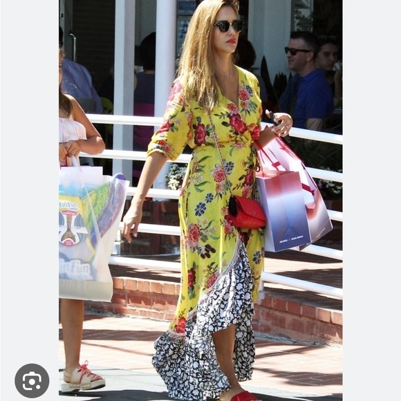 NWT Women's Farm Rio Sunlit Floral Wrap Maxi Dress Marigold yellow XXS - Picture 4 of 7